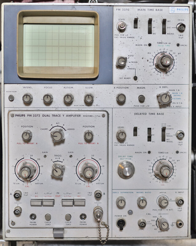 Front panel of the Philips PM 3370 analog oscilloscope.