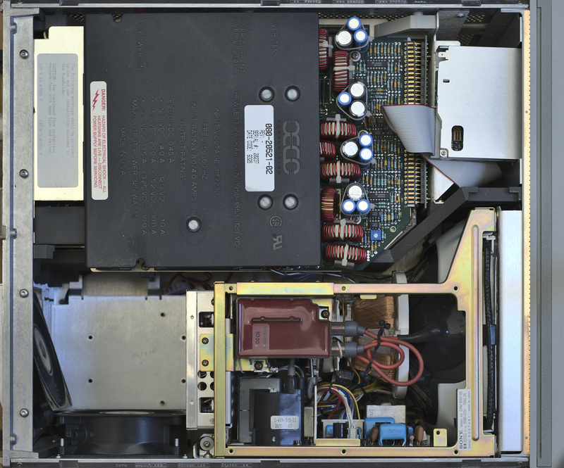 HP 16500 B logic analyzer power supply section with its cover on, the CRT driver circuit is still largely visible as the cover does not extend over it.