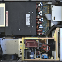 HP 16500 B logic analyzer power supply section with its cover on, the CRT driver circuit is still largely visible as the cover does not extend over it.