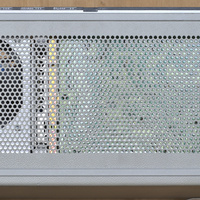Right side panel of the HP 16500 B logic analyzer, a fan is visible through the grill.